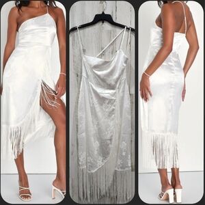 Lulu's White Ruched Tiered One Shoulder Dress